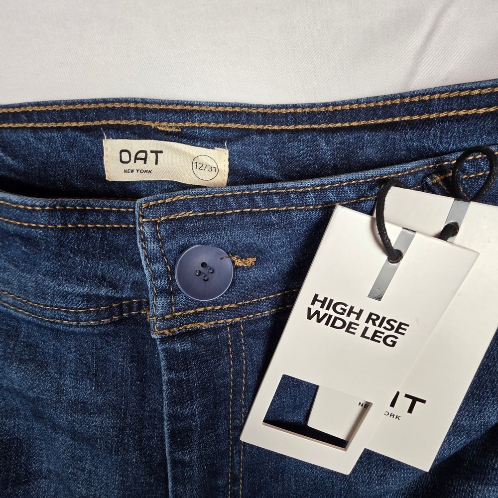 OAT New York High Rise Wide Leg Jeans Dark Wash Raw Hem Size 12/31 F0004-CATJ - Picture 8 of 12